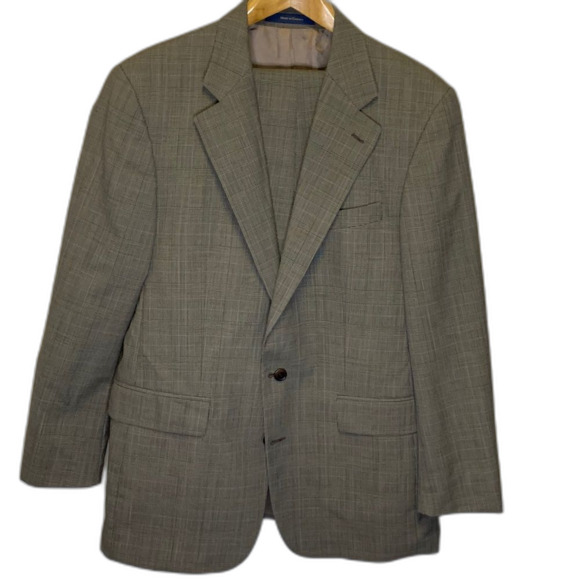 Polo University Club by Ralph Lauren Tan Black Blue Plaid Wool Suit Size 41Tall